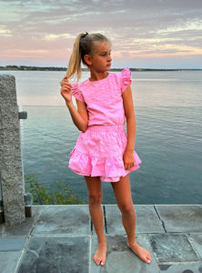 Pink Ruffle Blouse with Skort Set