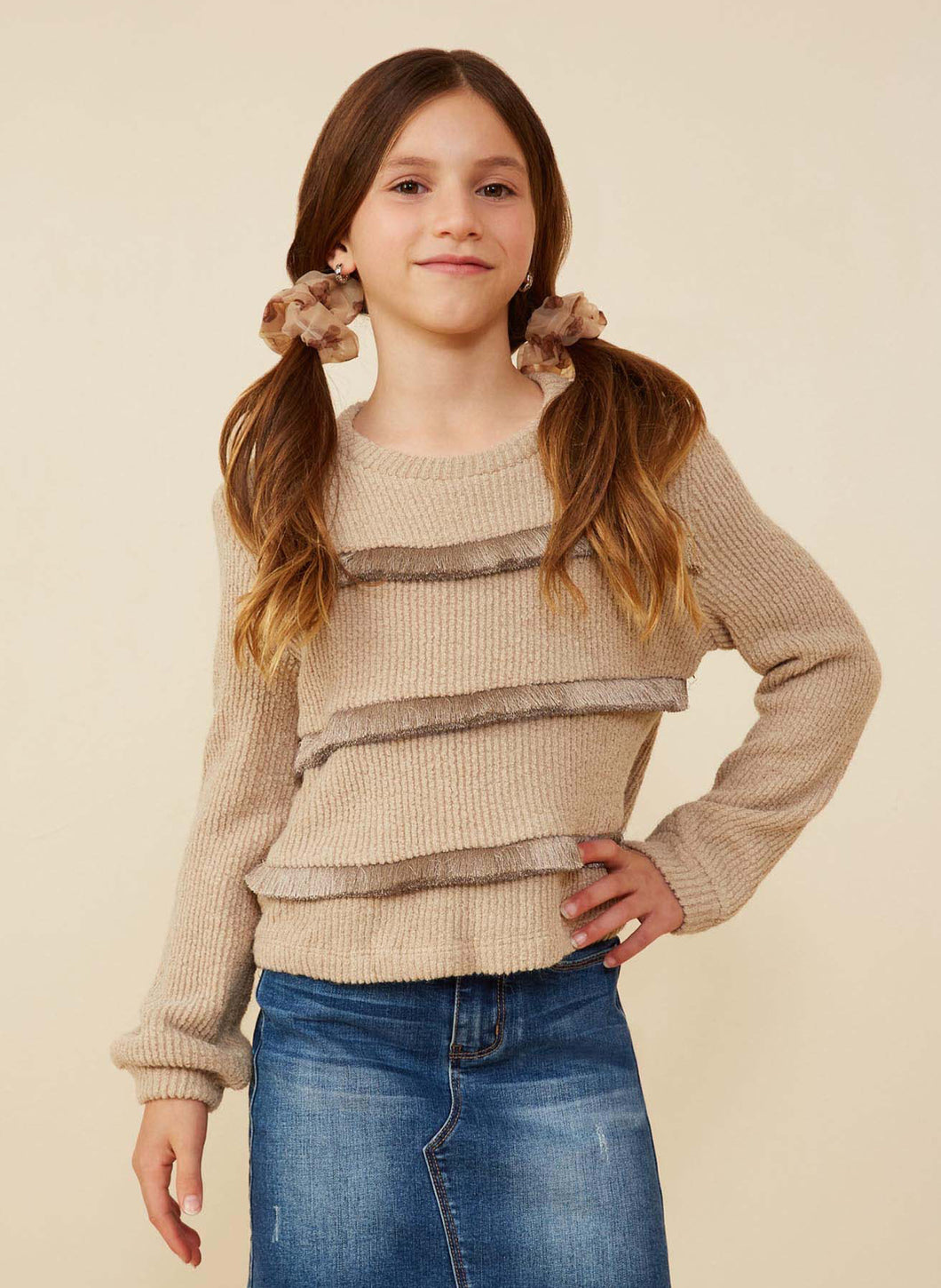 Girls Fringe Knit Top