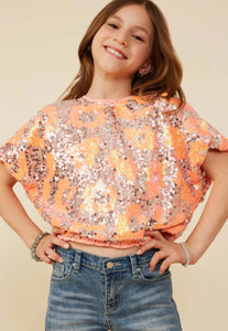 Leopard Coral Sequined Top